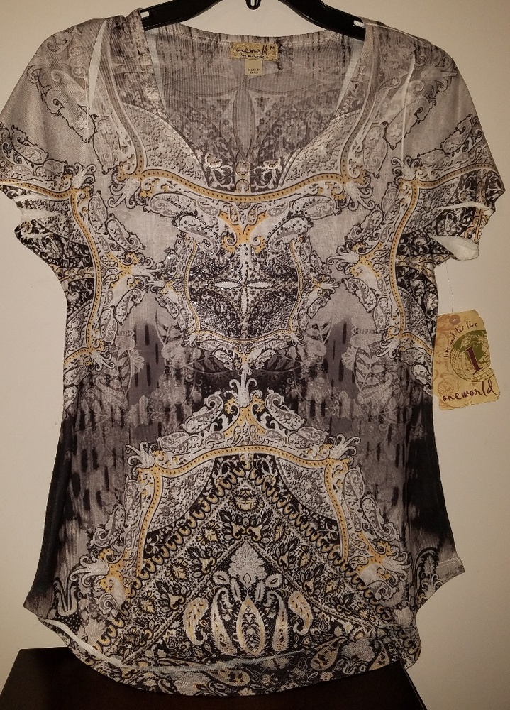 One World Top Black Gold and Gray